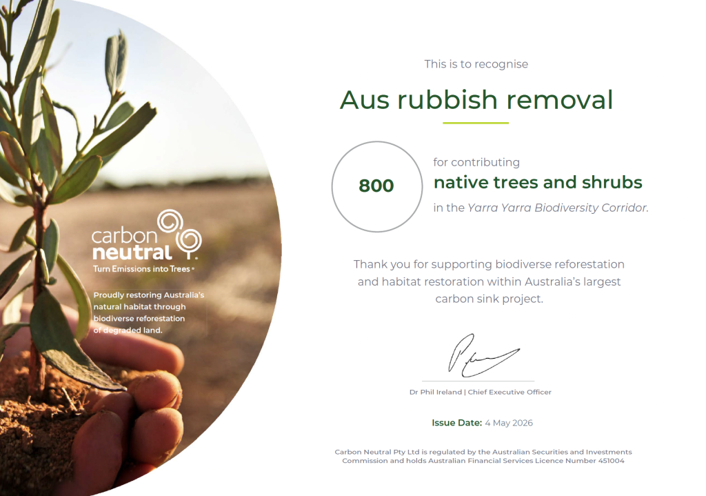 Aus Rubbish Removals - Carbon Neutral Certification